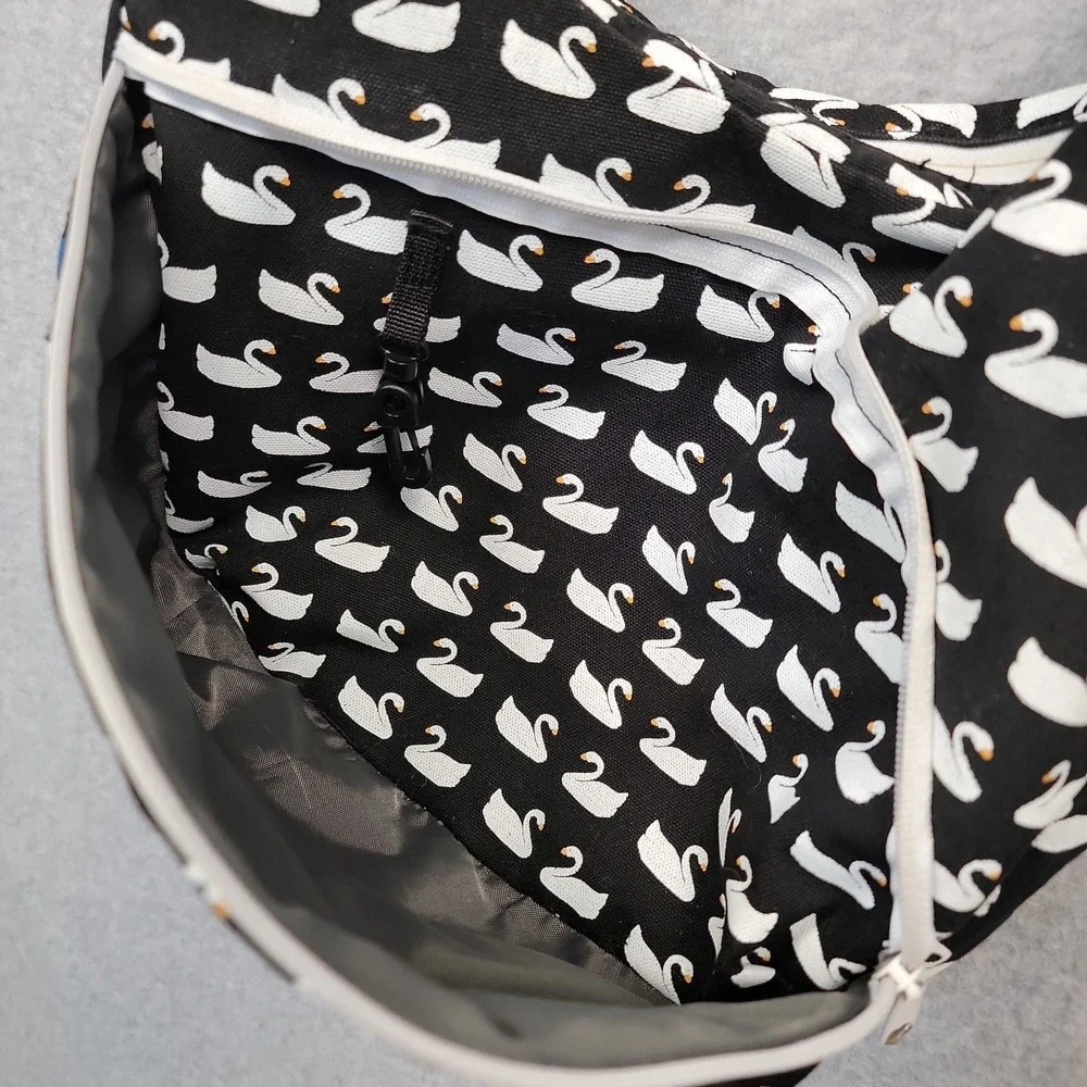 KAVU Satchel Crossbody Bag Shoulder Purse Black & White Swan Pattern Canvas